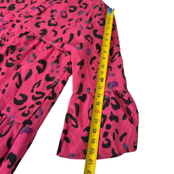 Pink Leopard Maxi Dress XL Long Sleeve Tiered Flowing Boho Style Office Work - Picture 11 of 16
